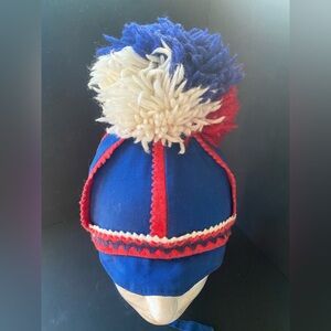 Vintage Skandia Norwegian Style Blue Red White Pom Pom Kids Beanie 70s 80s